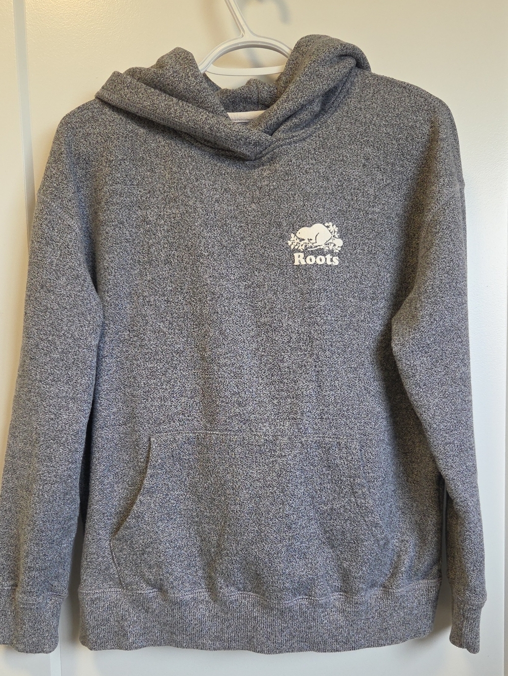 Roots Men's Extra Small Gray Crewneck Hoodie with White Logo